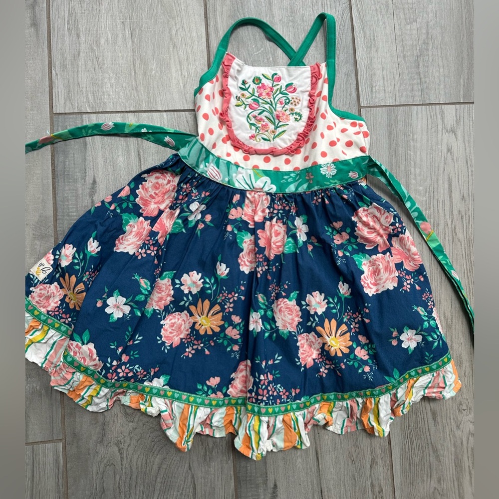 Wildflowers Navy Blue Floral Sundress with Pink & Green Accents